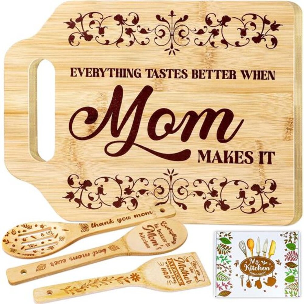 Gifts for Mom, Mothers Day Gifts Cutting Board with Engraved‎ Utensil Set